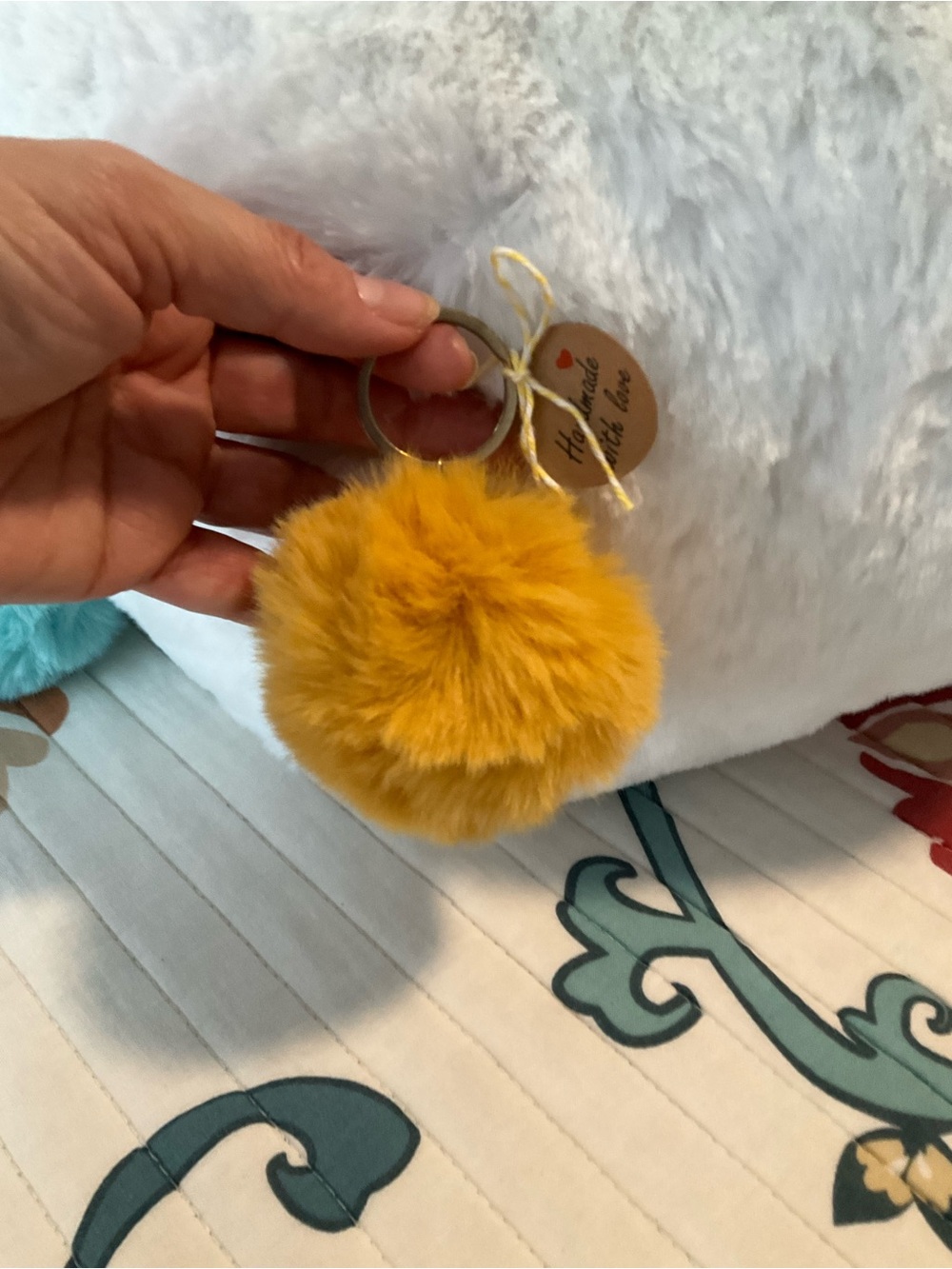 Mustard Yellow Plush Pom Keychain - NWT Handmade